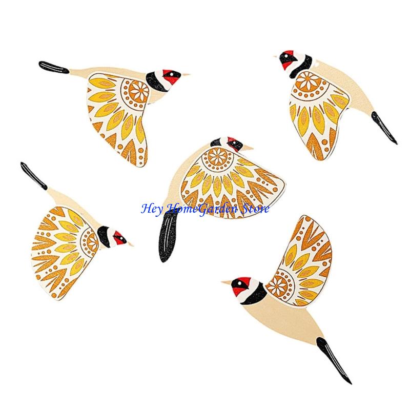 Pack of 5 Handcrafted Wooden Bird Wall Hanging Decorations for Bedroom Living Room Library Scandinavian Home Decors Gift