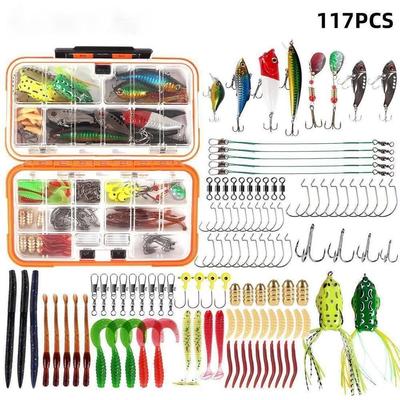 117Pcs/Box Fishing Lures Hook Kit Mixed Artificial Baits Metal Fish Hooks Boxed Rotating Spoon Kit Fishing Tackle Accessories