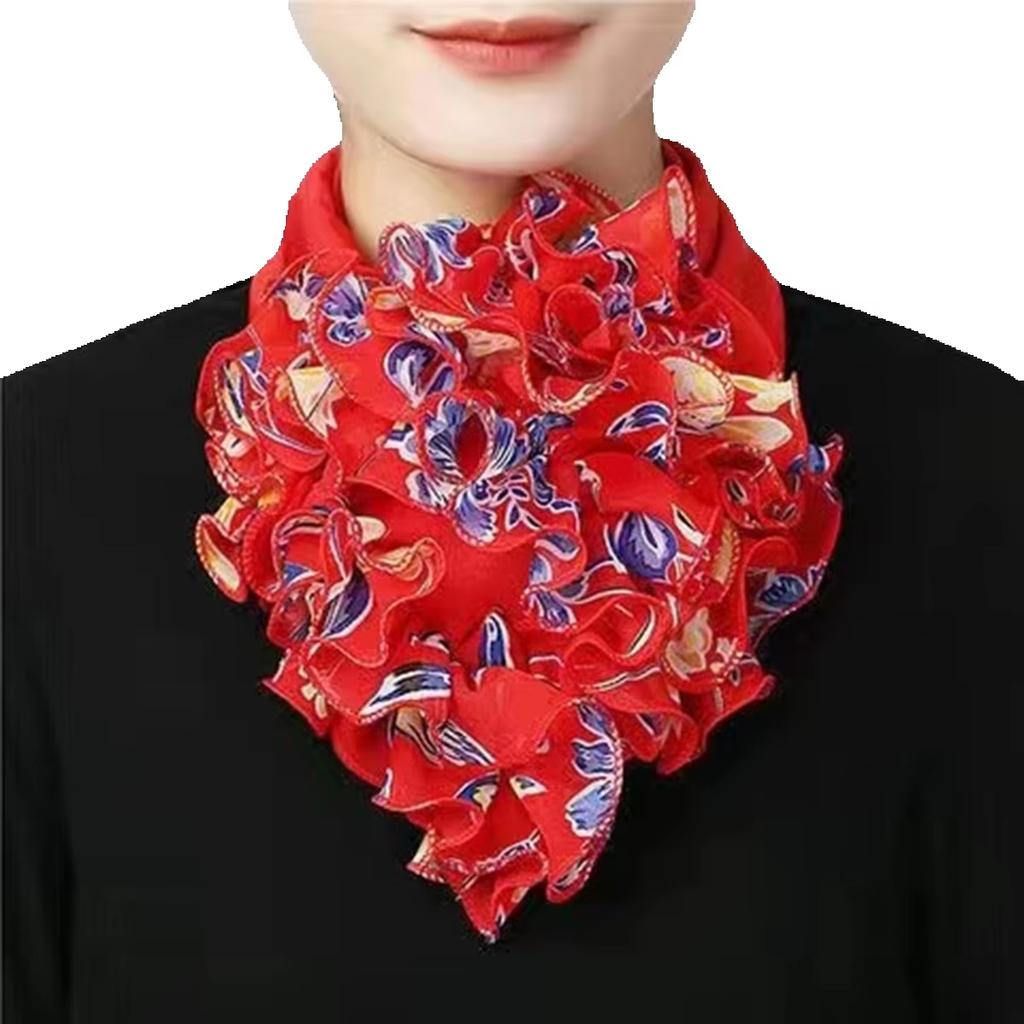 2025 Versatile Women's Scarf Fashion Flower Neck Scarf Luxury Flower Print Contrast Wood Ear Edge Scarf
