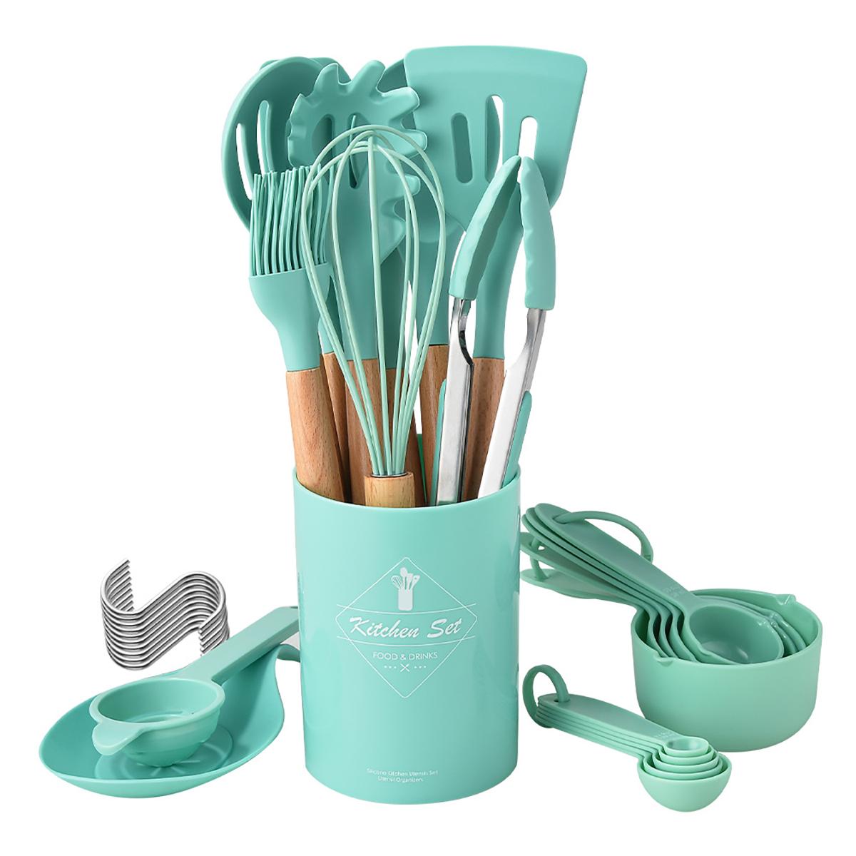 

Набор из 32 предметов кухонной утвари зеленого цвета, силиконовая кухонная утварь, лопатка, суповая ложка, термостойкая, антипригарная, кухонный инструмент, ведро для хранения зелёный