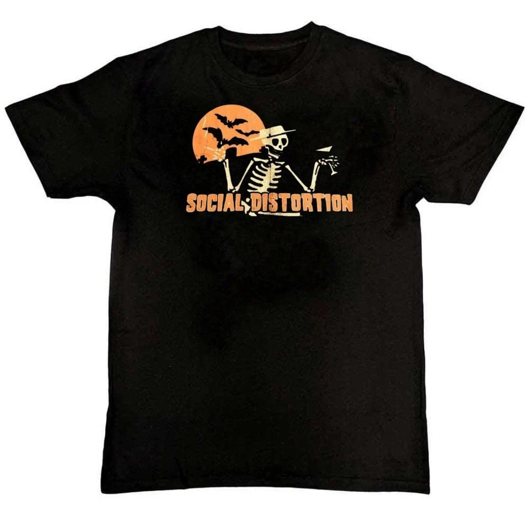 

Social Distortion Skeleton Moon Rock Halloween Graphic 100% Cotton T-shirt Mens Tees Top 2XL
