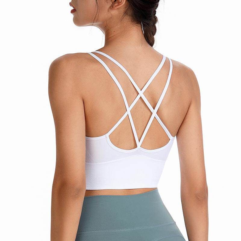 Cross-Back European and American Style Plus-Size Sports Bra with Thin Straps, Yoga and Running, Wireless Shockproof Sports Underwear for Women White S