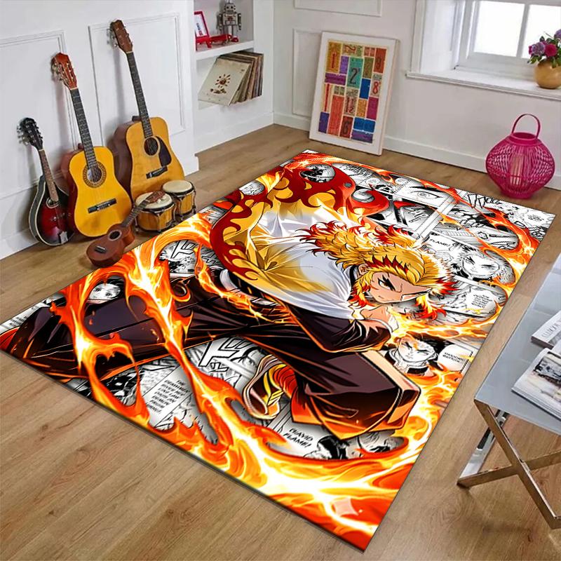 Rengoku Kyoujurou Polyester Carpet, Soft Indoor Mat for Office Chair, Living Room, Computer Desk - Decorative Home Office Rug Design