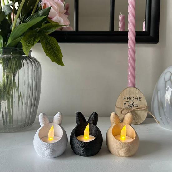 Easter Bunny Candle Holder with LED Candle Mini Rabbit Candle Stand Candlestick Table Centerpiece Holiday Party Decoration Ornament