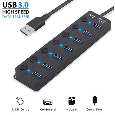 Expander USB profesional, Hub extern USB 3.0, comutator pornit/oprit, splitter cu 4/7 porturi și adaptor de alimentare
