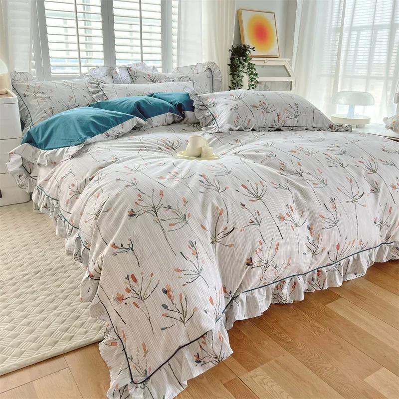 Princess Style Ruffles 100% Cotton Quilt Cover Set or Single Quilt Covers Floral Soft Duvet Cover Cotton Cute Comforter Covers
