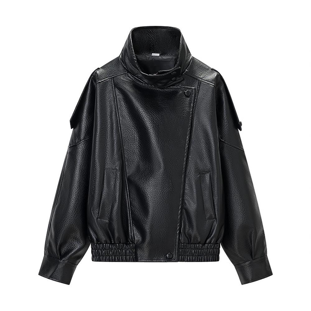 2026 Women's Retro PU Leather Jacket: Stand Collar, Loose, Short Motorcycle Style