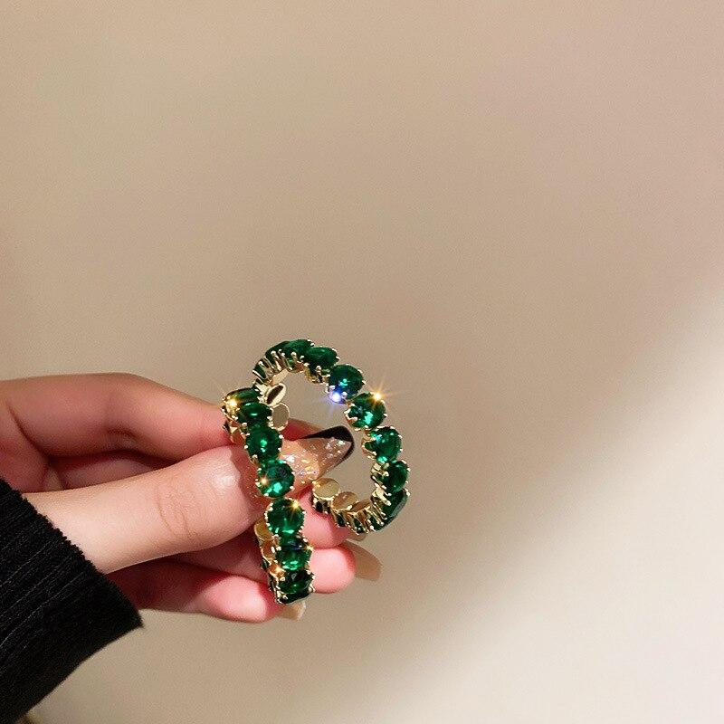 Grüner Zirkon-Creolen-Ohrring, C-Form, luxuriös, übertrieben, geometrisch, glänzend, große Ohrringe, Schmuck, Party-Geschenk