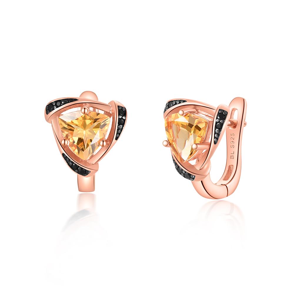 925 sterling silver women's earrings Triangle 7.0mm Natural Citrine gemstone Simple design fine jewelry for banquet daily gifts