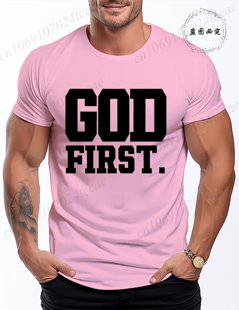 Funny God First Graphic Tshirt for Men Women Clothing Fashion Style T Shirts Y2K Tops Casual Shortsleeve Tshirt Streetwear