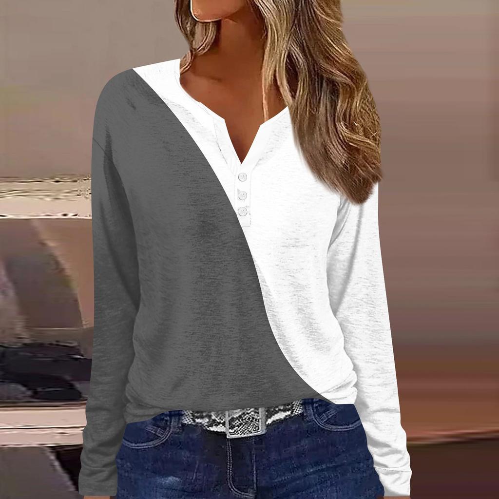 Women's T Shirt Tee Button  Print Long Sleeve Daily Weekend Fashion Basic V-Neck Regular Top