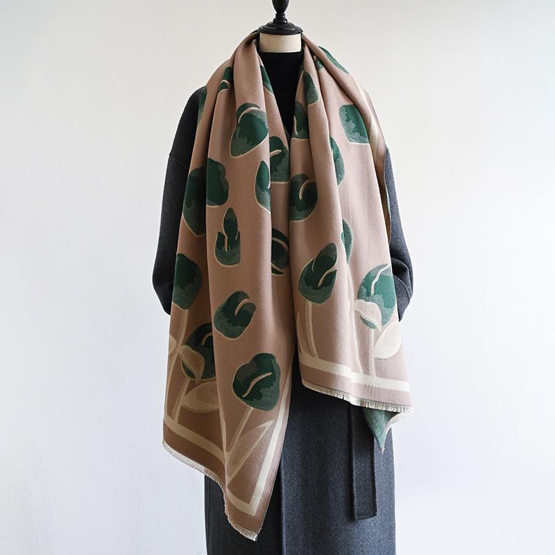 New Tulip Double Sided Tassel Scarf Mature Imitation Cashmere Warm Shawl Autumn Winter Office Coldproof Windproof Wrapped Scarf