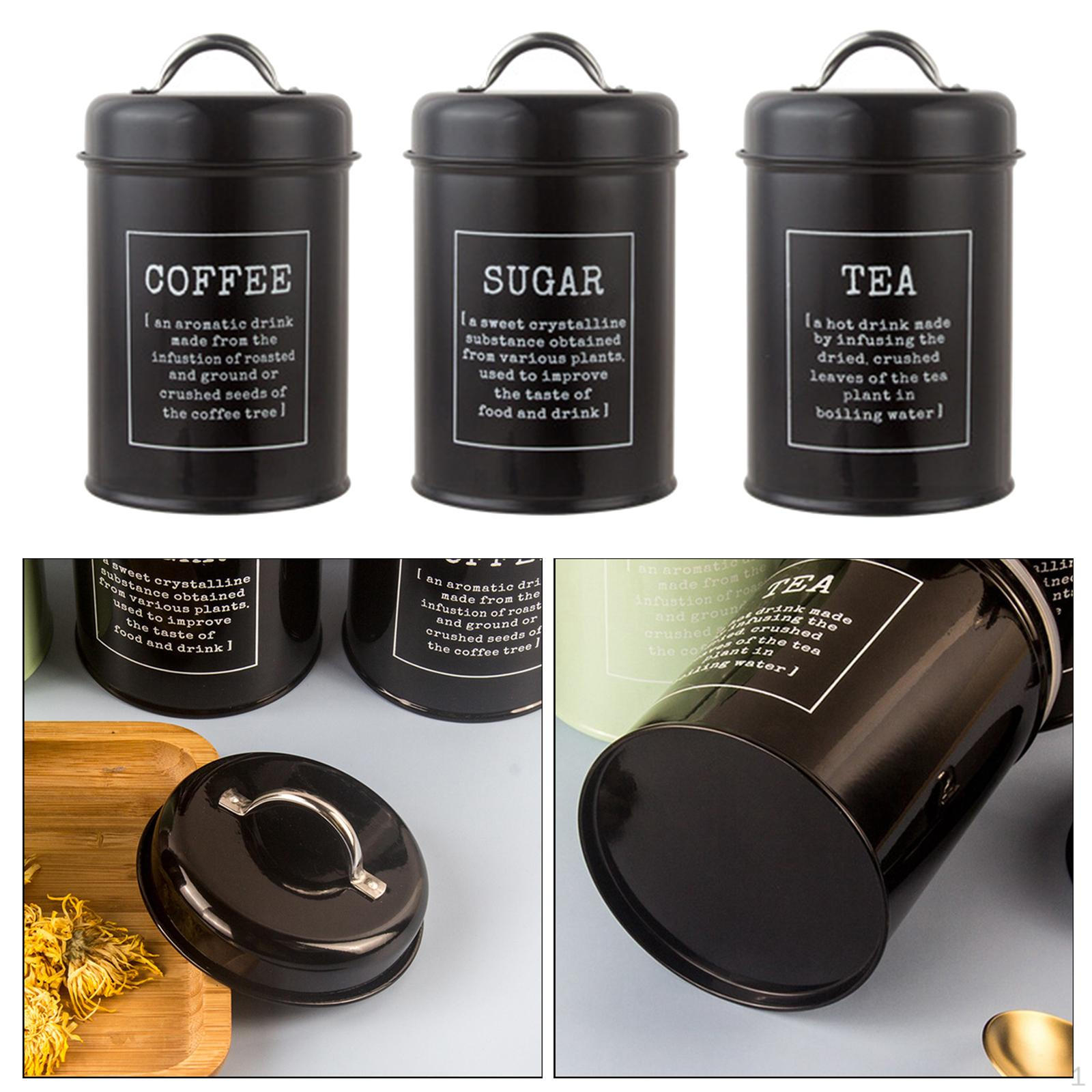 3 Pack Storage with Lids Metal coffee and tea Sugar Tins Jars Set, One Size A Black