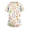 Women V Neck Short Sleeve Work Top with Pockets Animal Print Medical Uniform Scrub Shirt for Healthcare Professionals Nursing Staff