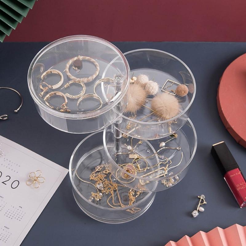 Practical Multilayer Clear Rotating Jewelry Box Case for Storing Displaying 3/4/5Tier Rotating Jewelry Holder Organizer