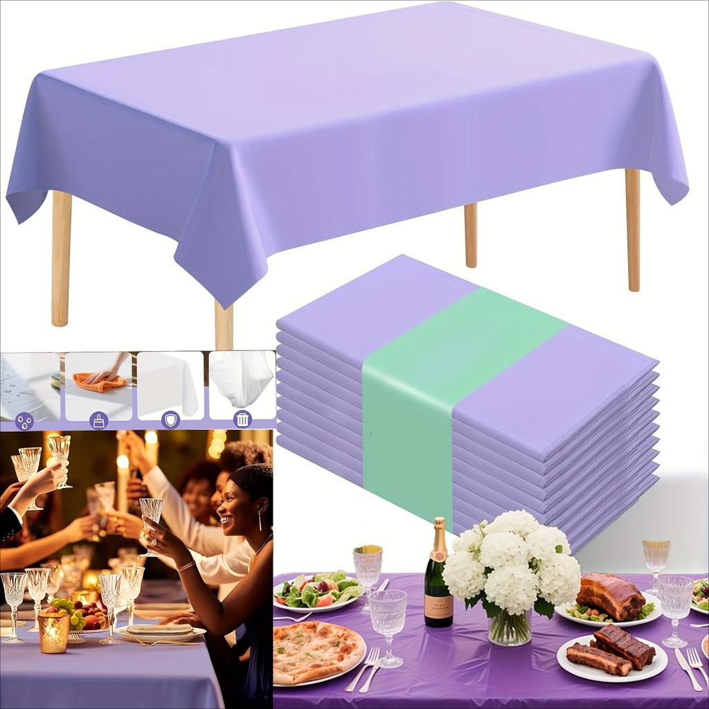 12 Colors Available Solid PEVA Anti-Wrinkle Disposable Rectangular Tablecloth, Suitable for Indoor And Outdoor Parties, Picnics, Birthdays, Weddings