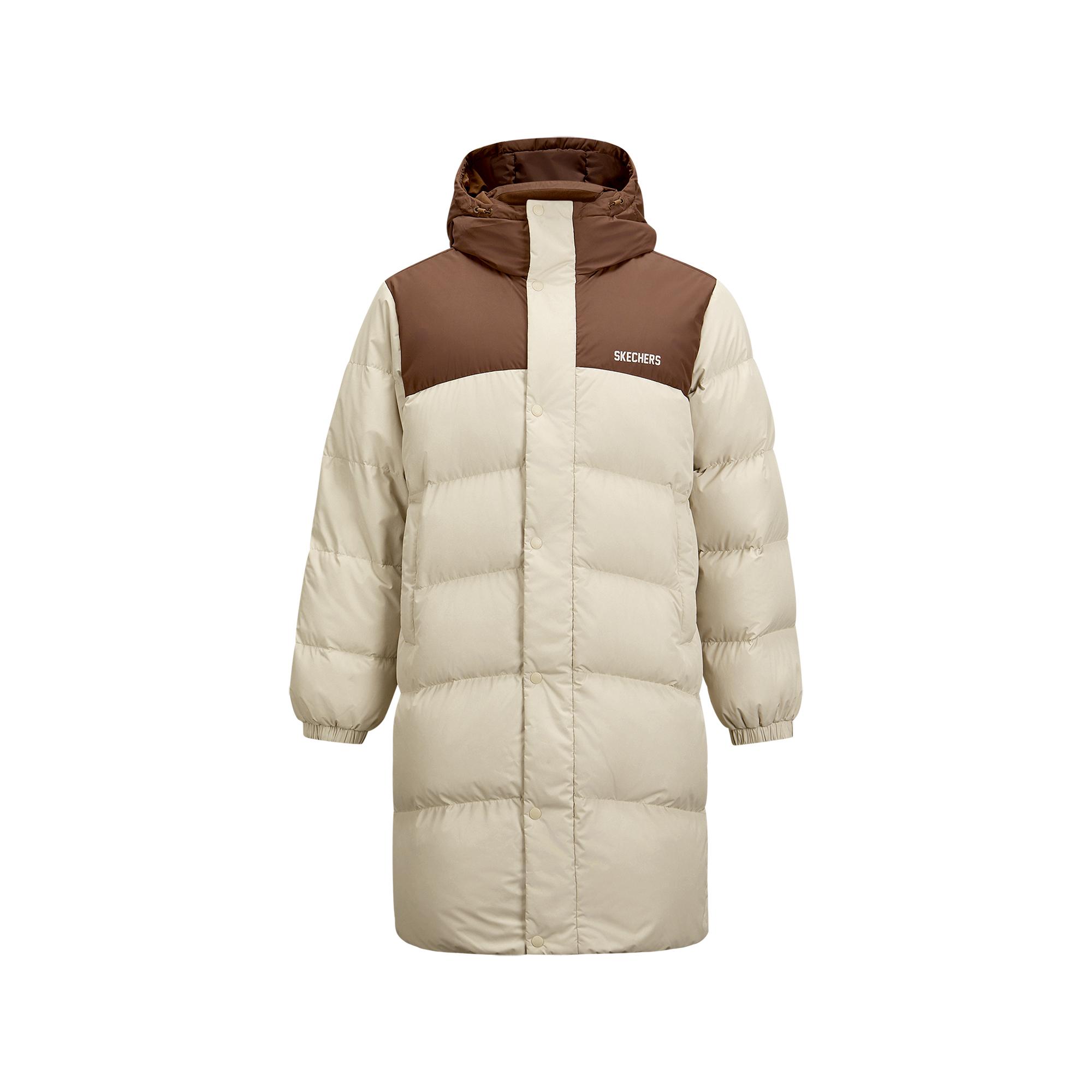 Skechers Simple Loose Three-Proof Warm Hooded Zipper Long Sleeve Down Jacket Unisex outerwear Light-Brown L424U184-0046 S