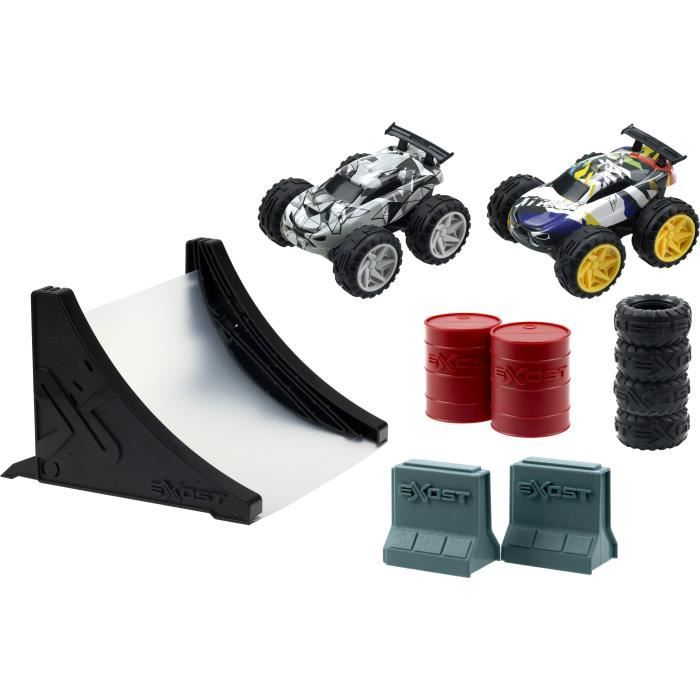 EXOST JUMP - Pack duo : 2 petites voitures à friction + accessoires - 8cm - Modèle aléatoire