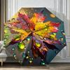 Ombrello Pieghevole Automatico con Design a Foglie d'Acero Colorate, Portatile e Pieghevole, 8 Stecche Robuste, Vivace Motivo a Foglie d'Autunno, fo