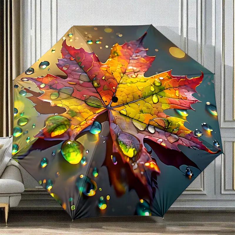 

Colorful Maple Leaf Design Automatic Folding Umbrella, Portable & Foldable, 8 Sturdy Frame Ribs, Vivid Autumn Leaf Pattern, fo