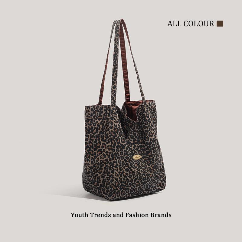 

Сумка-тоут из холста с леопардовым принтом для通勤, женская, новая модная в осенне-зимнем стиле, студенческая, повседневная тканевая сумка большой вместимости леопардовый