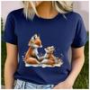 Men Women's Polyester 100% Parental Fox Print T-shirt Loose Round Neck Casual Short Sleeve Fashion Top  Clothing Summer