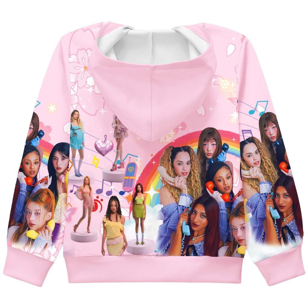 36378 Kids Girls KATSEYE Printed Long Sleeves Hooded Zipper Coat Jacket