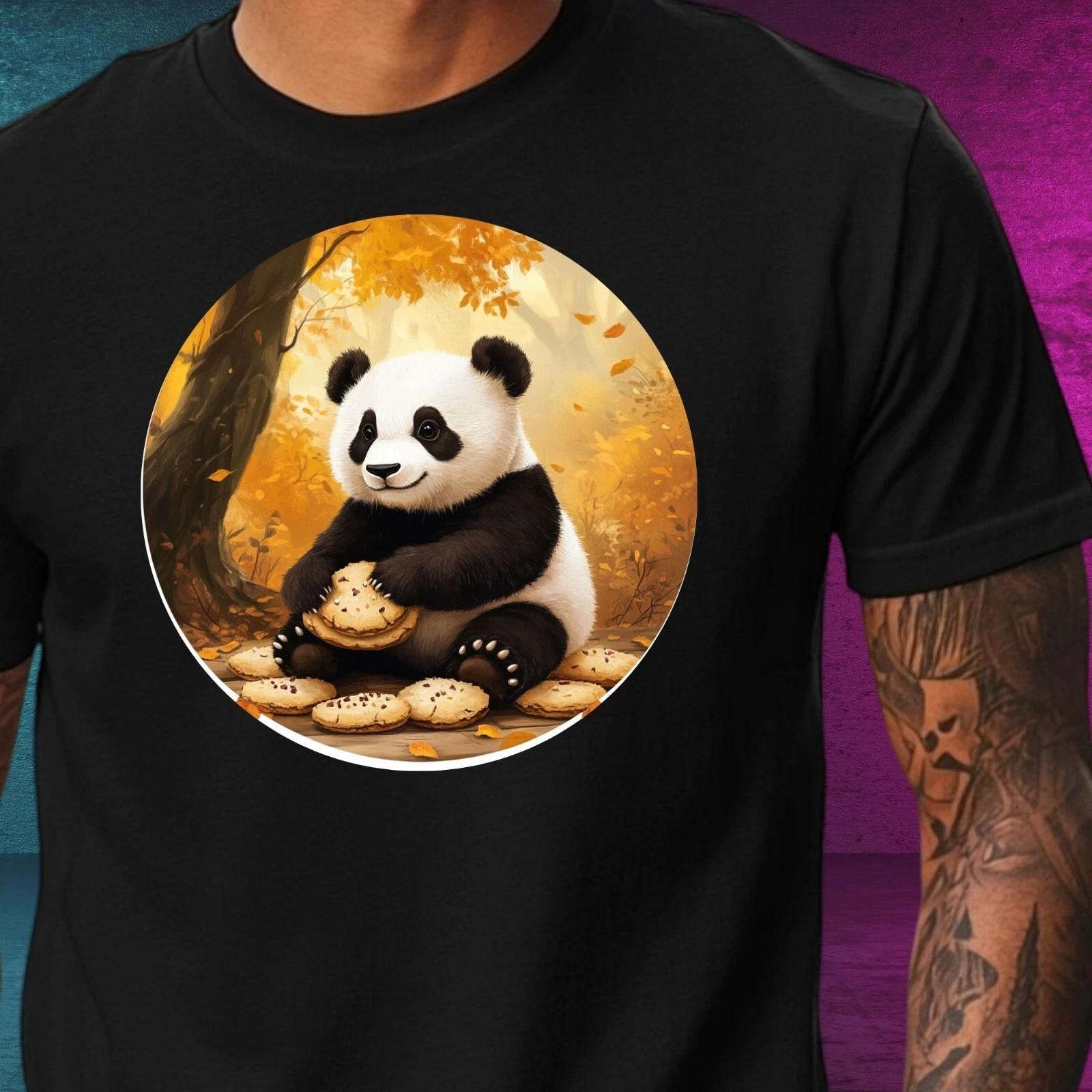T-Shirt Herren Panda mit Keksen Motiv Baumwolle Größe XS bis 5XL XXL