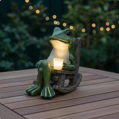 Kikker Wipstoel Beeld Energiezuinig Zonne-Tuinlamp Weerbestendig Op Zonne-Energie Werpend Dier