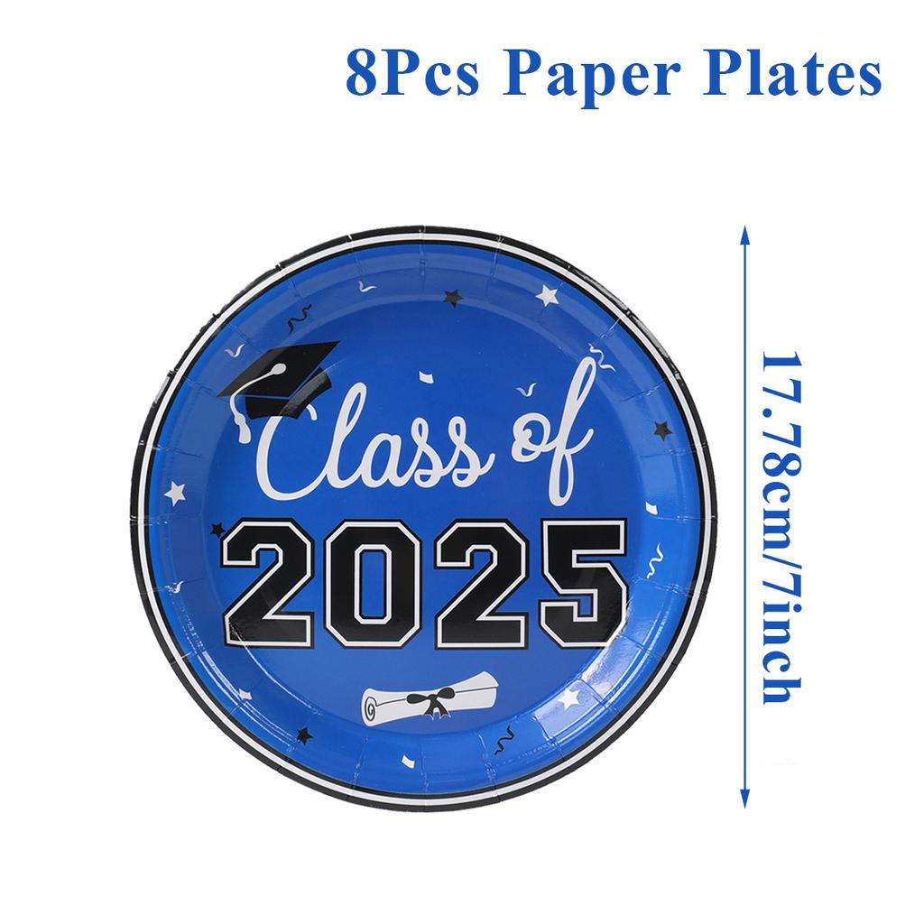 Blue Black Graduation Party Disposable Tableware Set Plate Cup Congrats Grad Class of 2025 Party Decor Graduation Party Supplies