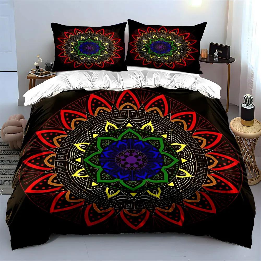 Colorful Mandala Tapestry Set Decoration Soft Comfortable Duvet Cover Bedding Set Included 1*Duvet Cover & 2*Pillowcases gift
