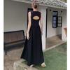 Black Round Neck Sleeveless French Retro Super Fairy Knee Dress Women's Spring Design Sense Hollow Backless Long Skirt