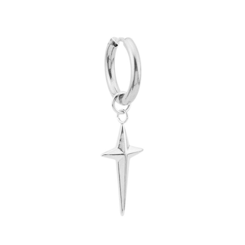 Men's Stainless Steel Cross Star Earrings - Neutral, Hip-Hop Punk Style, Non-Pierced Clips