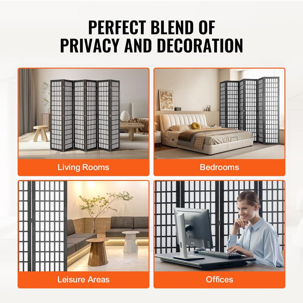 VEVOR Room Divider, 6 Panel Japanese Room Divider, Folding Privacy Screen Indoor, Portable Partition Dividers and Decoration Screens