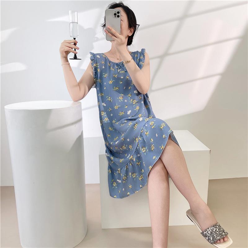 1011 Korean version of princess style dress cute loose artificial cotton loungewear cotton and silk nightdress women's summer thin