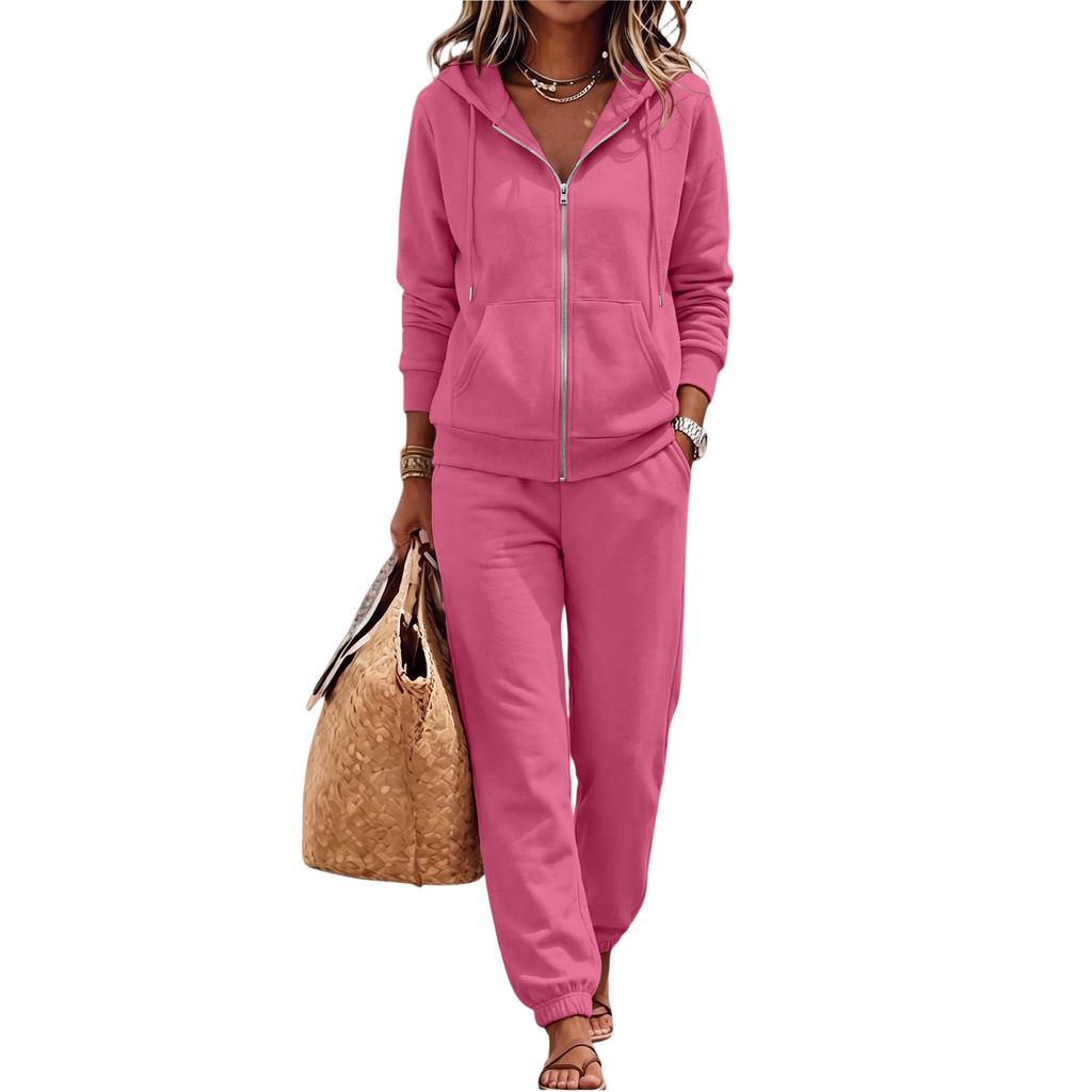 Women's Casual Hoodie Jacket Set for Fall and Winter, Comfortable Fashion Outfit