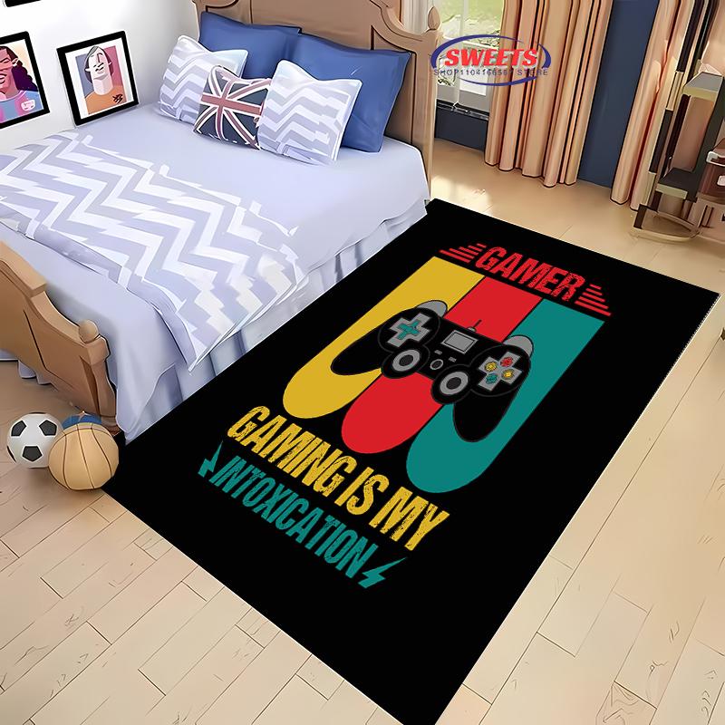 HD Home Area Gamer Rug with Game Controller Design,Non Slip Floor Tapete for Kids,Decor Carpet for Living Room Bed Playrooms Mat