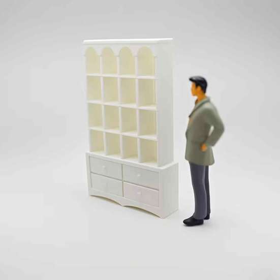 Figures Display Case Miniature Dollhouse Bookcase, 1:12 Scale Retro Arched Cabinet with Drawers, Sand Table Landscaping Props Matte Black Simulation