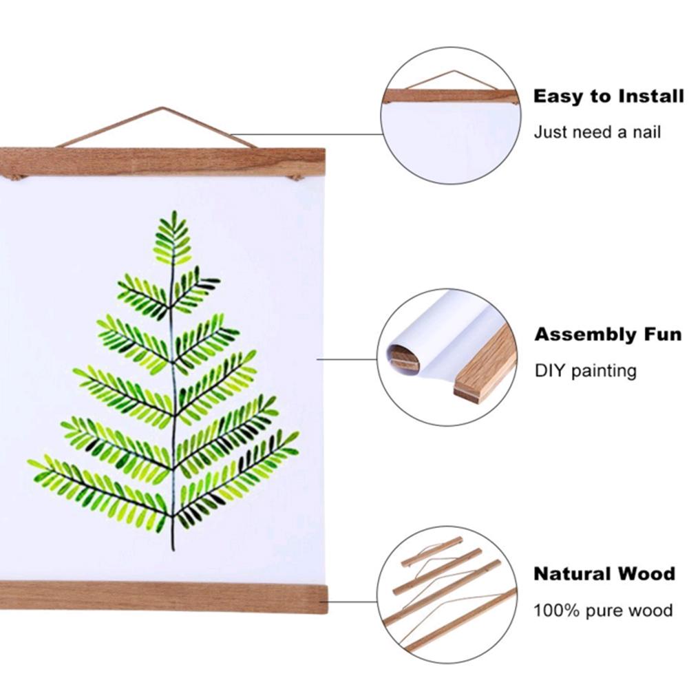Nowoczesna Magnetyczna Drewniana Ramka na Zdjęcia DIY Plakat Rolka Wydruki Wieszak na Sztukę Drewno Tekowe 50cm