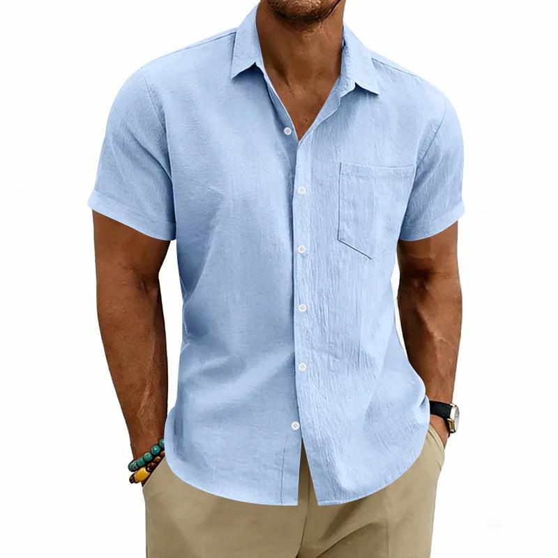 Men's Summer Beach Linen Shirt Breathable Lapel Casual Button Down Short Sleeve Tops White Black Daily Vacation Shirts For Men
