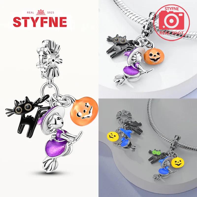 Copper Metal Halloween Dangle Witch Magic Girl Charm Bead Components Luminous Bead Components Compatible With Authentic Original Bracelet High