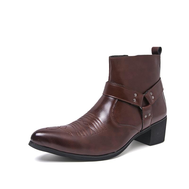 Men s Large Size British Style High-Top Pointed Toe Leather Chelsea Boots 46 коричневый