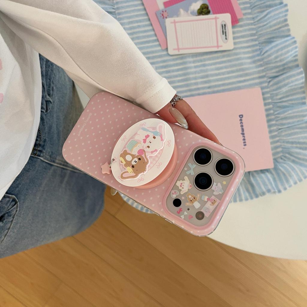 Girly Pink Polka Dot iPhone 17 Pro Max Case with Magnetic Bracket