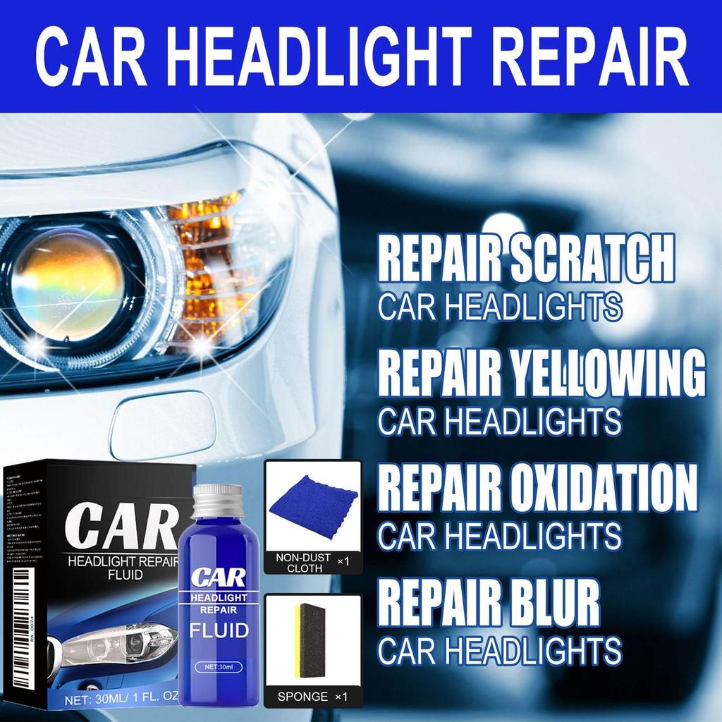 Scheinwerferreiniger Scheinwerfer-Set Flüssigreiniger Autopolitur Scheinwerfer-Reinigungsmittel Lösungsset mit Schwamm, 10/30/50ML
