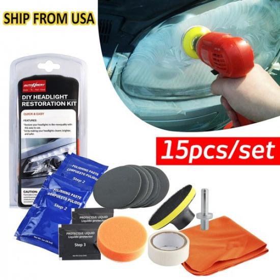Headlight Restoration Kit Heavy Duty Car Lens Lamp Cleaner Sanding Repair Tools