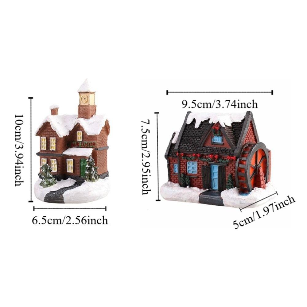Luminous Christmas Glowing Small House Resin House Ornament LED Light Snow House  Party Favors