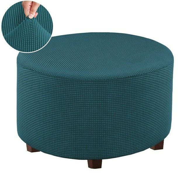 Jacquard Ottoman Stool Cover Elastic Round Footstool Sofa Slipcover Footrest Chair Covers For Recliner Sofa Cover Washable