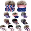 Novelty Visor Hat with Faux Hair Star and Stripe Print Adjustable Headwear for Outdoor Events Parties Sports