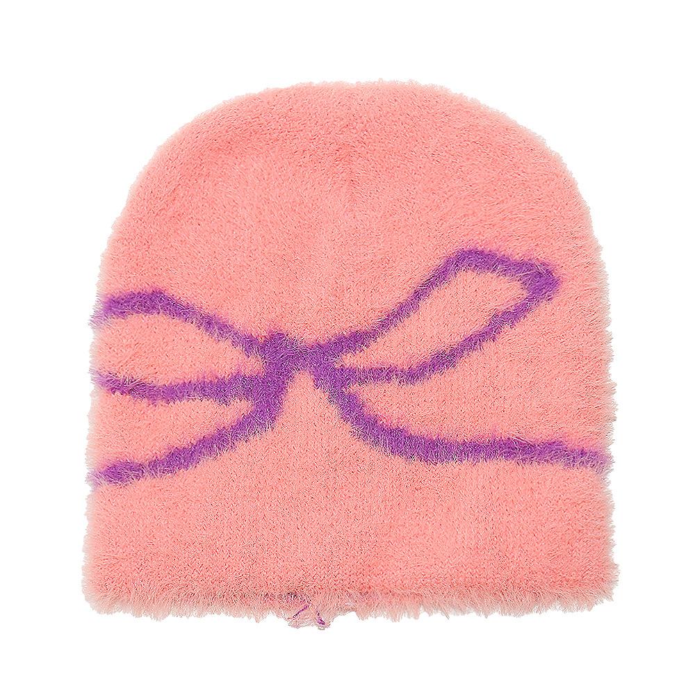 Plush Beanie Hat Brimless Cap Bow Jacquard Plush Warm Winter Hat Women 2025