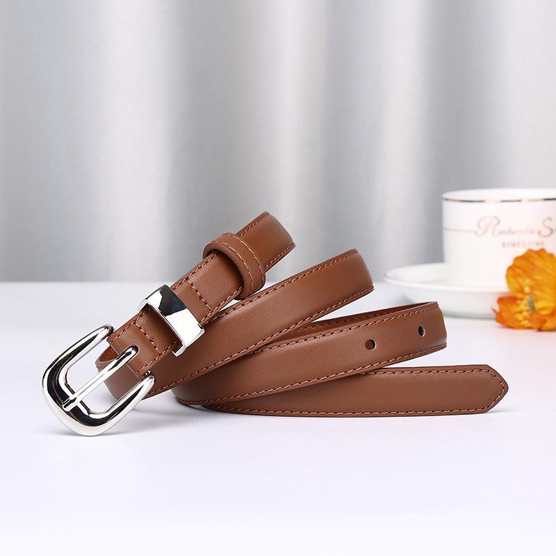 New Leather Belt Women'S Korean Version Trend Simple And Versatile First Layer Cowhide Needle Buckle Decorative Thin Belt